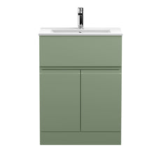 Hudson Reed Urban 600mm Floor Standing 2 Door/drawer Unit & Basin 2 Contemp Satin Green MFC Painted Matt 828x610x390mm - JJ Building Materials