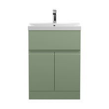 Hudson Reed Urban 600mm Floor Standing 2 Door/drawer Unit & Basin 3 Contemp Satin Green MFC Painted Matt 860x610x395mm - JJ Building Materials