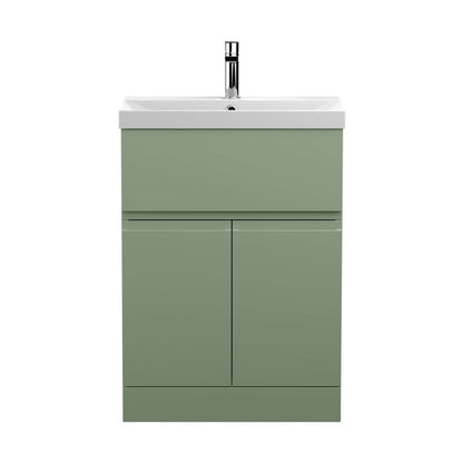 Hudson Reed Urban 600mm Floor Standing 2 Door/drawer Unit & Basin 3 Contemp Satin Green MFC Painted Matt 860x610x395mm - JJ Building Materials