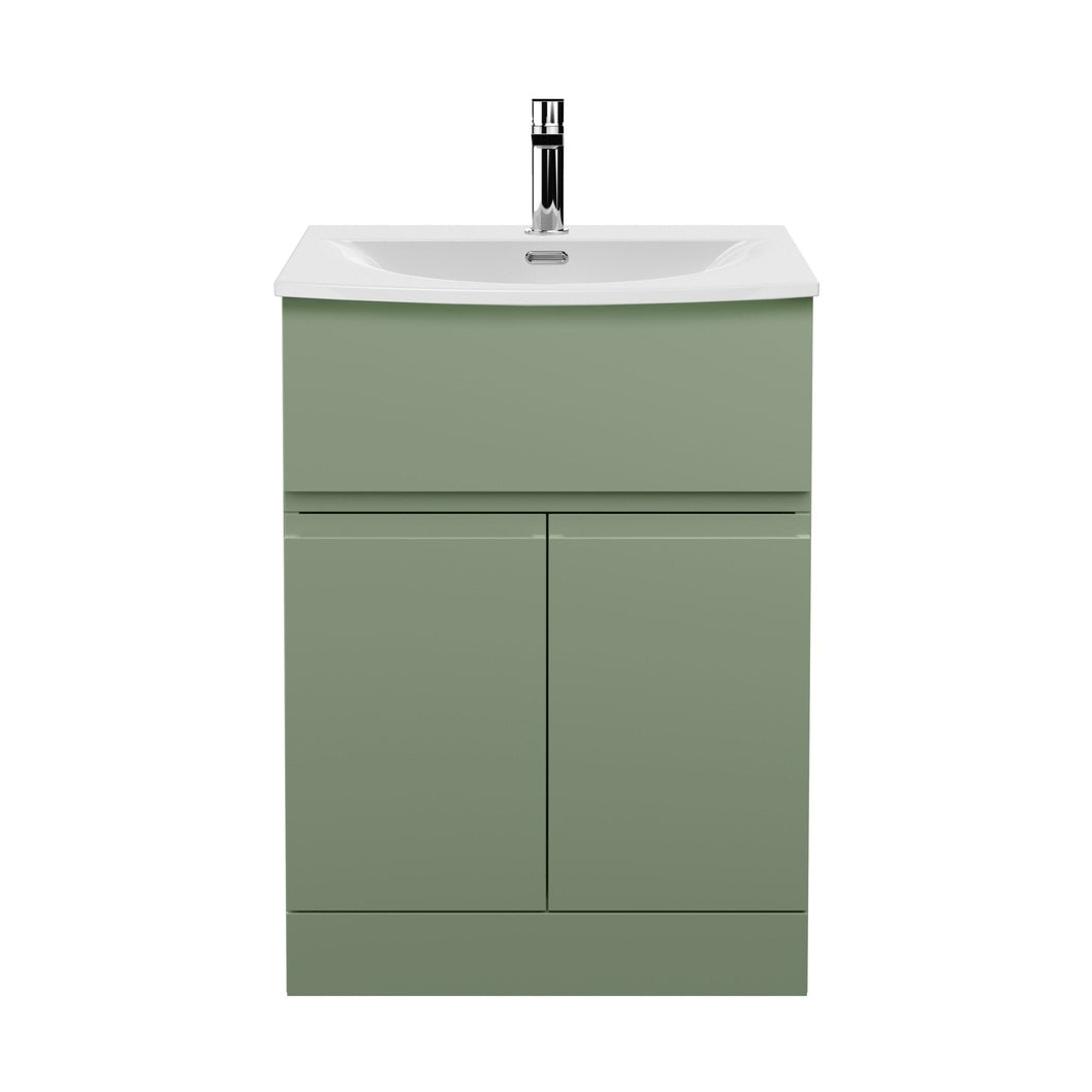 Hudson Reed Urban 600mm Floor Standing 2 Door/drawer Unit & Basin 4 Contemp Satin Green MFC Painted Matt 835x610x440mm - JJ Building Materials