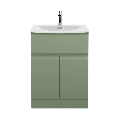 Hudson Reed Urban 600mm Floor Standing 2 Door/drawer Unit & Basin 4 Contemp Satin Green MFC Painted Matt 835x610x440mm - JJ Building Materials