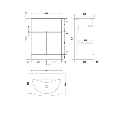 Hudson Reed Urban 600mm Floor Standing 2 Door/drawer Unit & Basin 4 Contemp Satin Green MFC Painted Matt 835x610x440mm - JJ Building Materials