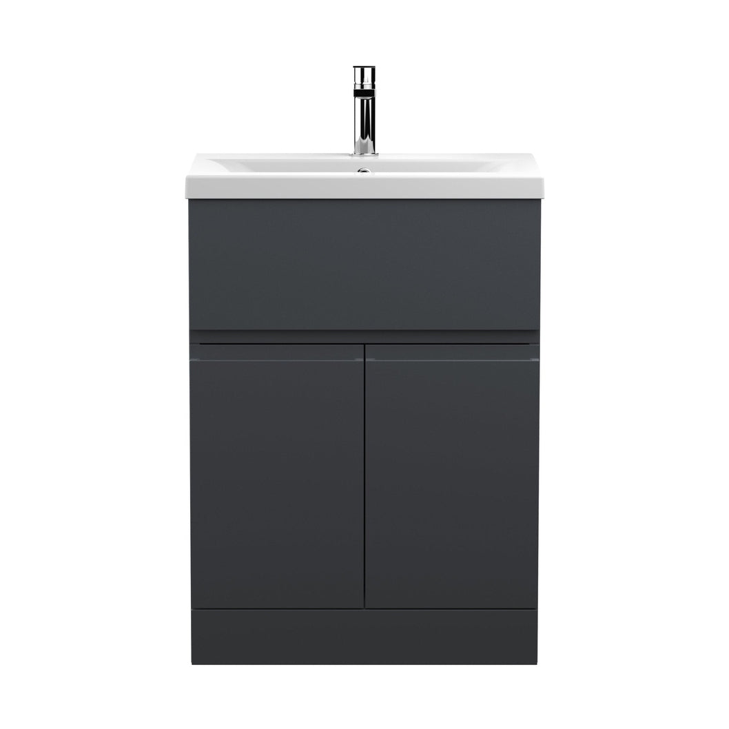Hudson Reed Urban 600mm Floor Standing 2 Door/drawer Vanity & Basin 1 Contemp Soft Black MFC Painted Matt 850x610x390mm - JJ Building Materials
