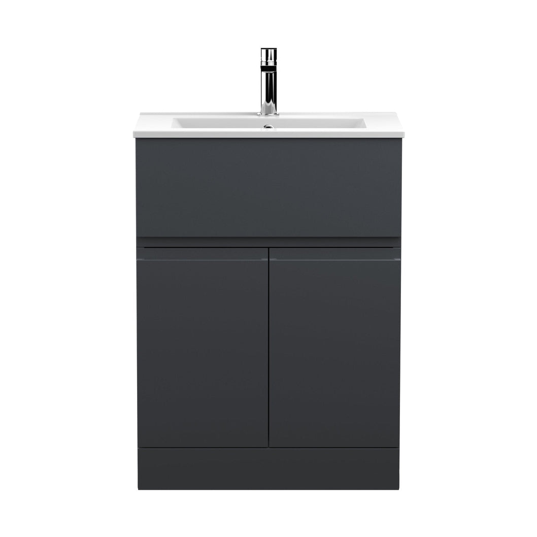 Hudson Reed Urban 600mm Floor Standing 2 Door/drawer Vanity & Basin 2 Contemp Soft Black MFC Painted Matt 828x610x390mm - JJ Building Materials