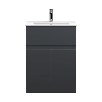 Hudson Reed Urban 600mm Floor Standing 2 Door/drawer Vanity & Basin 2 Contemp Soft Black MFC Painted Matt 828x610x390mm - JJ Building Materials
