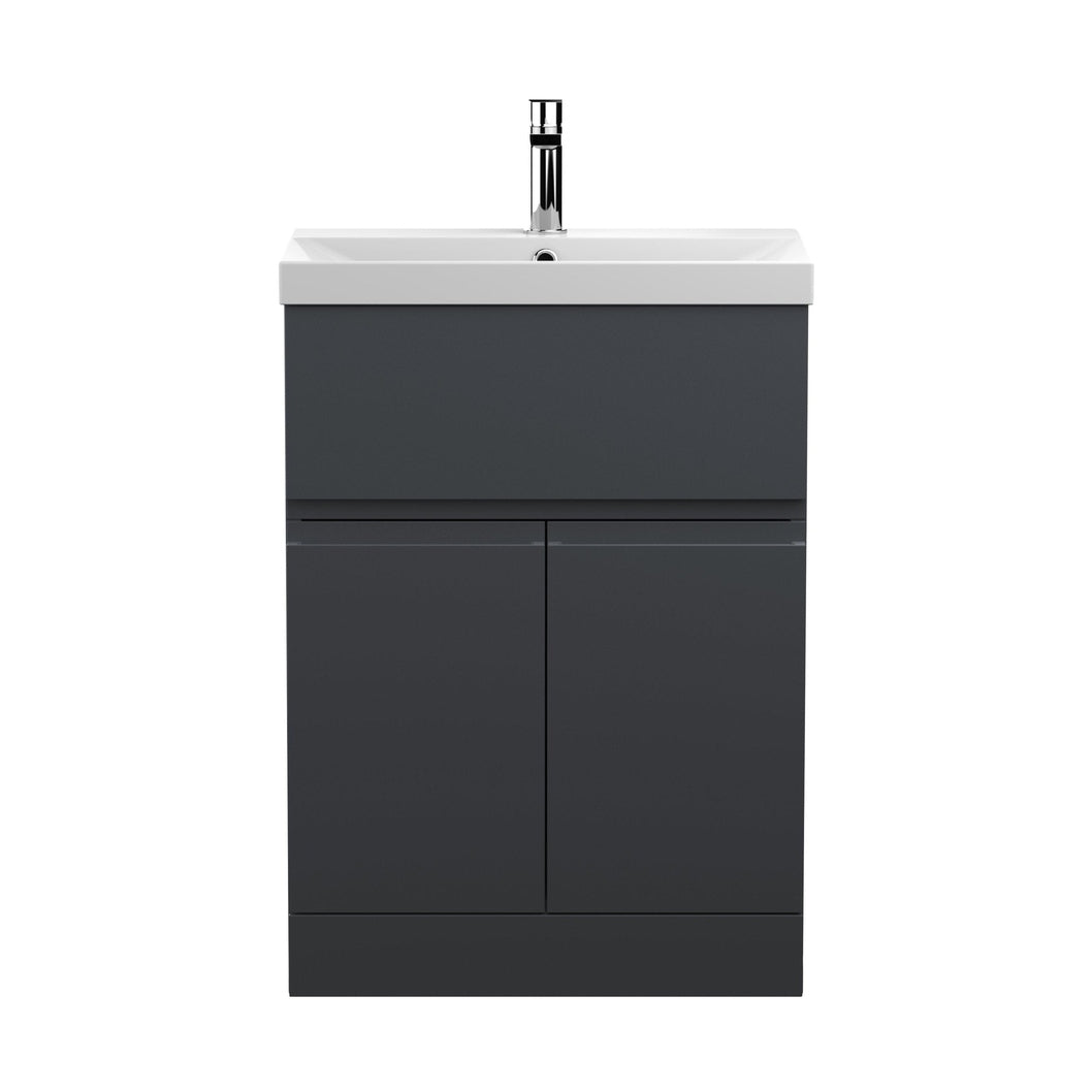 Hudson Reed Urban 600mm Floor Standing 2 Door/drawer Vanity & Basin 3 Contemp Soft Black MFC Painted Matt 860x610x395mm - JJ Building Materials