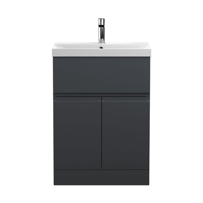 Hudson Reed Urban 600mm Floor Standing 2 Door/drawer Vanity & Basin 3 Contemp Soft Black MFC Painted Matt 860x610x395mm - JJ Building Materials