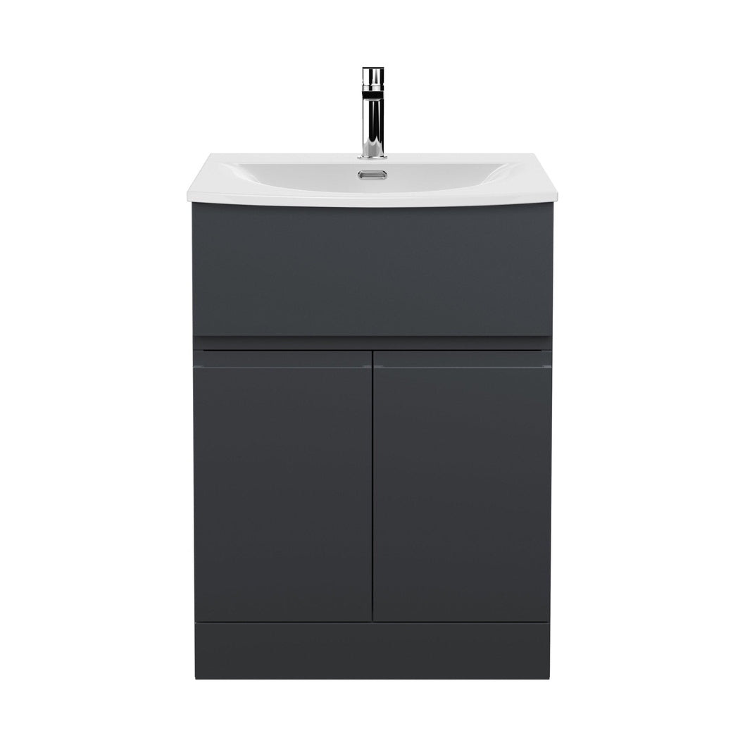 Hudson Reed Urban 600mm Floor Standing 2 Door/drawer Vanity & Basin 4 Contemp Soft Black MFC Painted Matt 835x610x440mm - JJ Building Materials