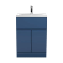 Hudson Reed Urban 600mm Floor Standing 2-door/drawer Vanity Unit & Basin 1 Contemp Satin Blue MFC Painted Matt 850x610x390mm - JJ Building Materials