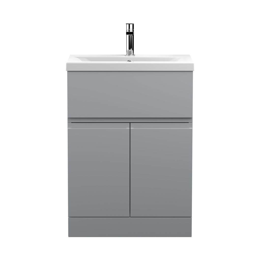 Hudson Reed Urban 600mm Floor Standing 2-door/drawer Vanity Unit & Basin 1 Contemp Satin Grey MFC Painted Matt 850x610x390mm - JJ Building Materials