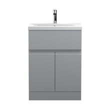 Hudson Reed Urban 600mm Floor Standing 2-door/drawer Vanity Unit & Basin 1 Contemp Satin Grey MFC Painted Matt 850x610x390mm - JJ Building Materials