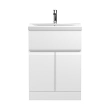 Hudson Reed Urban 600mm Floor Standing 2-door/drawer Vanity Unit & Basin 1 Contemp Satin White MFC Painted Matt 850x610x390mm - JJ Building Materials