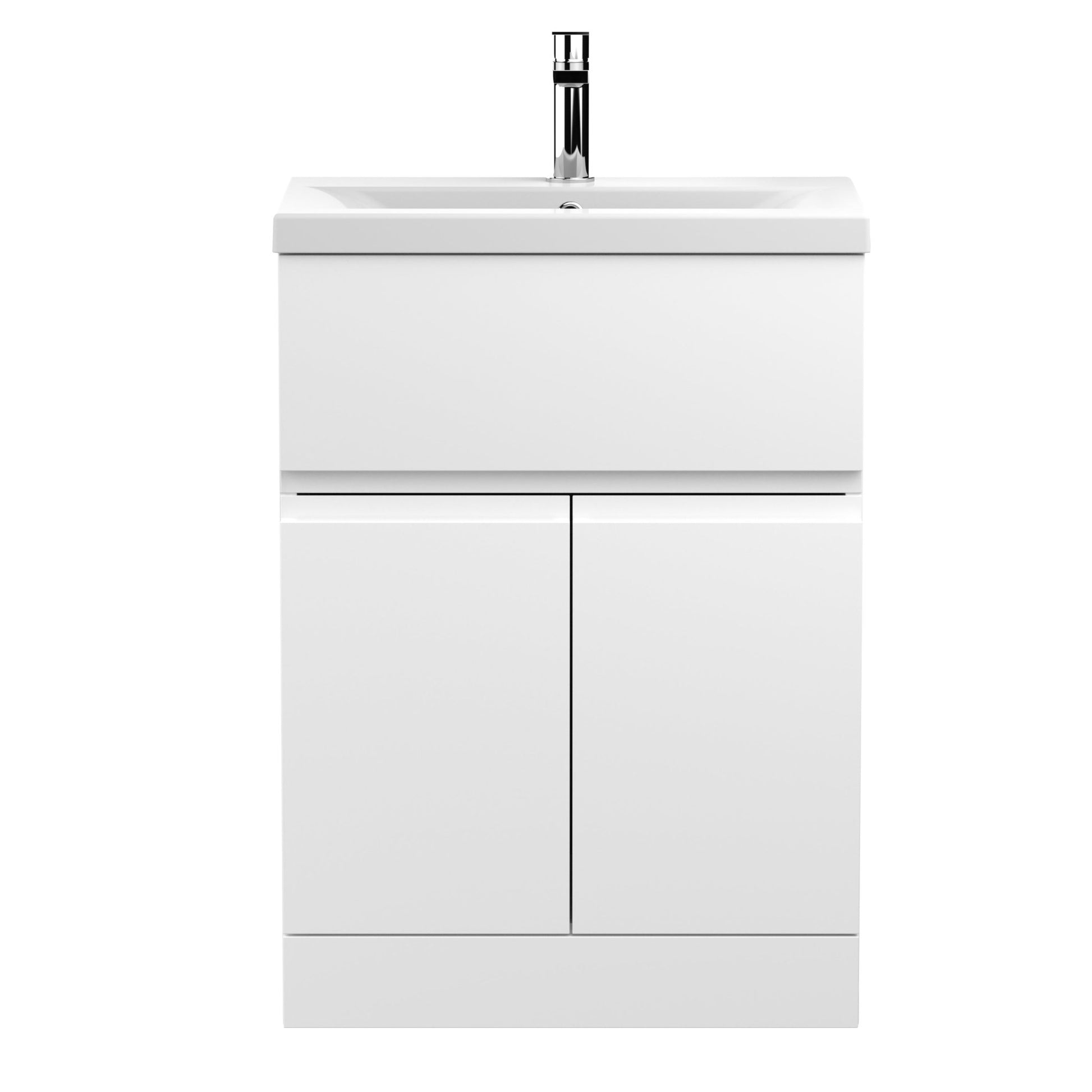 Hudson Reed Urban 600mm Floor Standing 2 - door/drawer Vanity Unit & Basin 1 Contemp Satin White MFC Painted Matt 850x610x390mm - JJ Building Materials