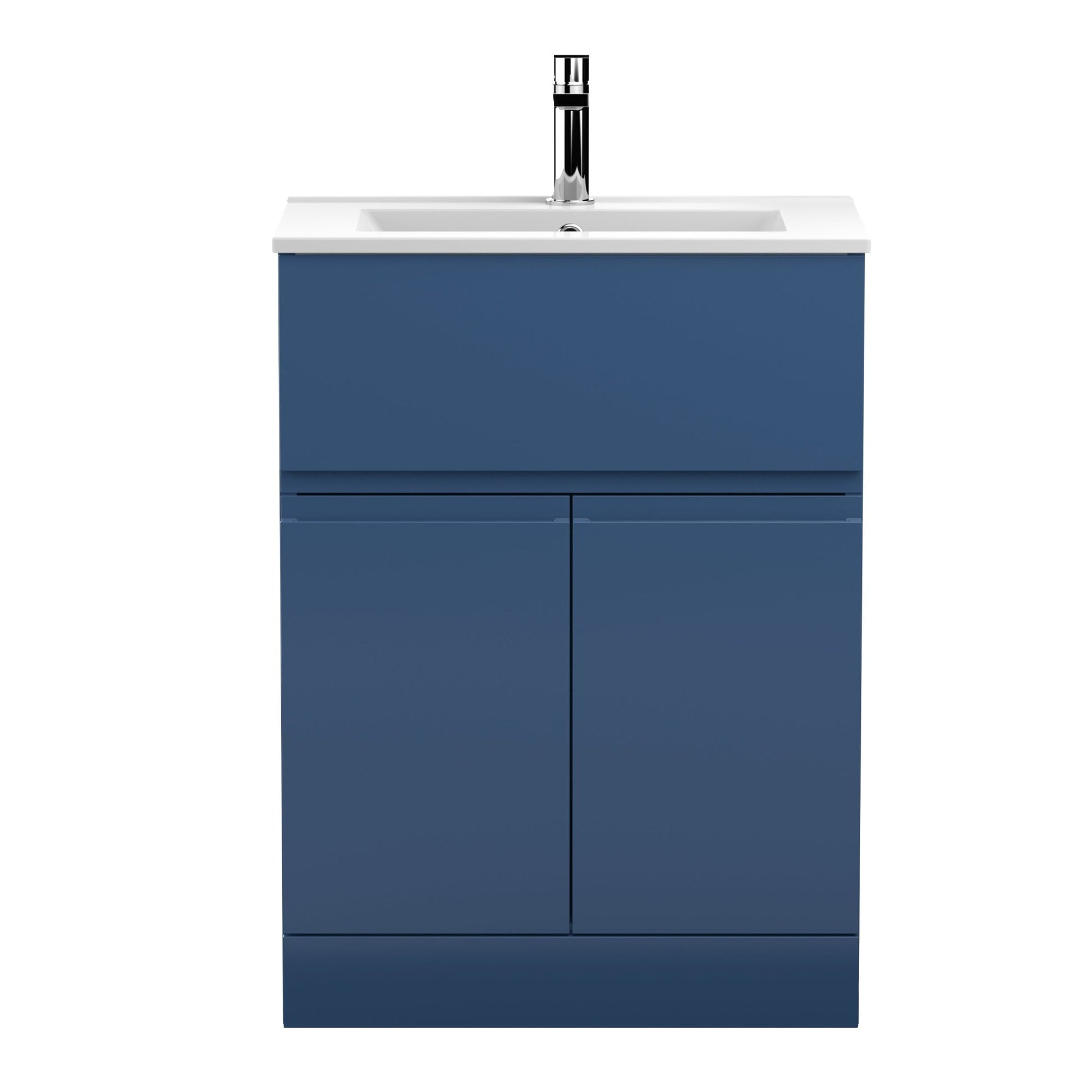 Hudson Reed Urban 600mm Floor Standing 2 - door/drawer Vanity Unit & Basin 2 Contemp Satin Blue MFC Painted Matt 828x605x395mm - JJ Building Materials