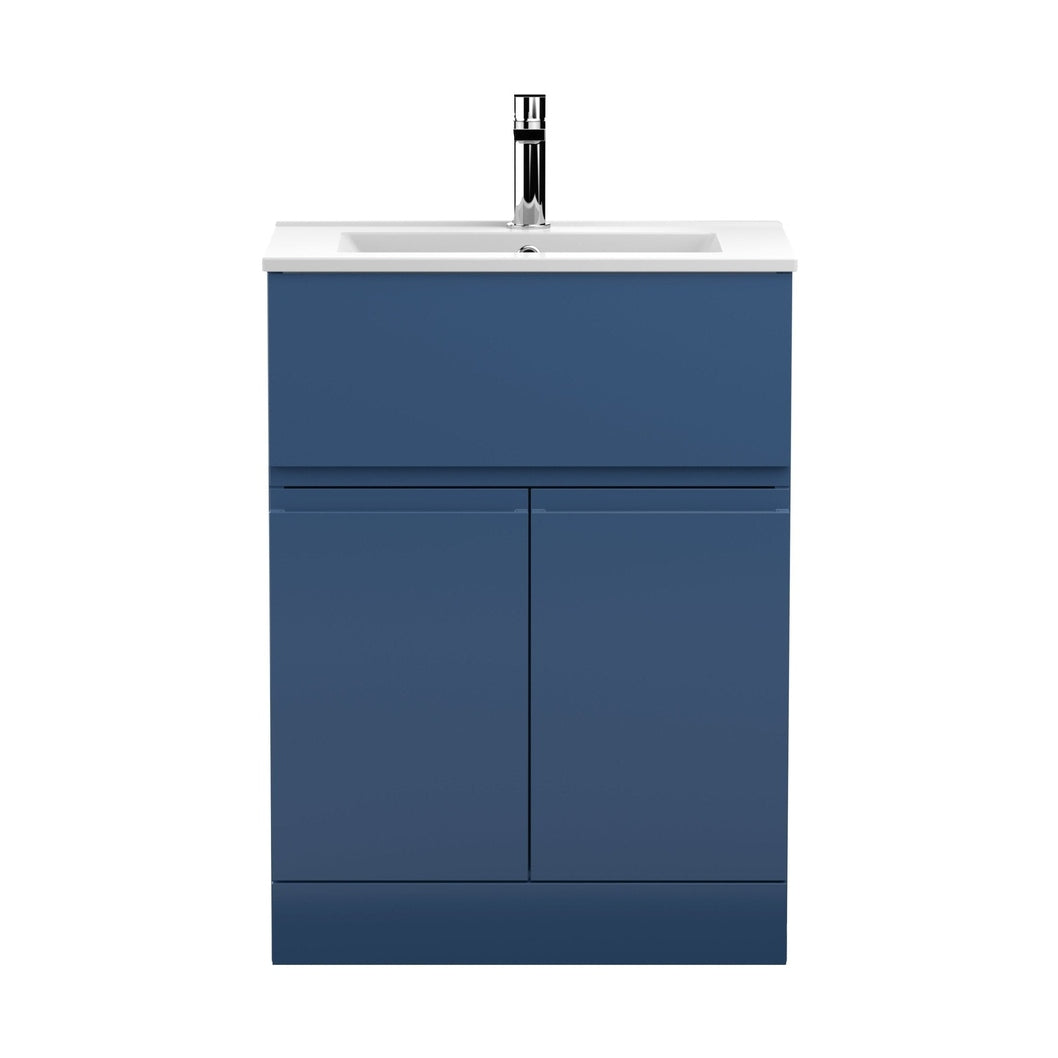 Hudson Reed Urban 600mm Floor Standing 2-door/drawer Vanity Unit & Basin 2 Contemp Satin Blue MFC Painted Matt 828x605x395mm - JJ Building Materials