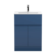 Hudson Reed Urban 600mm Floor Standing 2-door/drawer Vanity Unit & Basin 2 Contemp Satin Blue MFC Painted Matt 828x605x395mm - JJ Building Materials