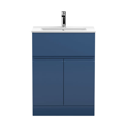 Hudson Reed Urban 600mm Floor Standing 2-door/drawer Vanity Unit & Basin 2 Contemp Satin Blue MFC Painted Matt 828x605x395mm - JJ Building Materials
