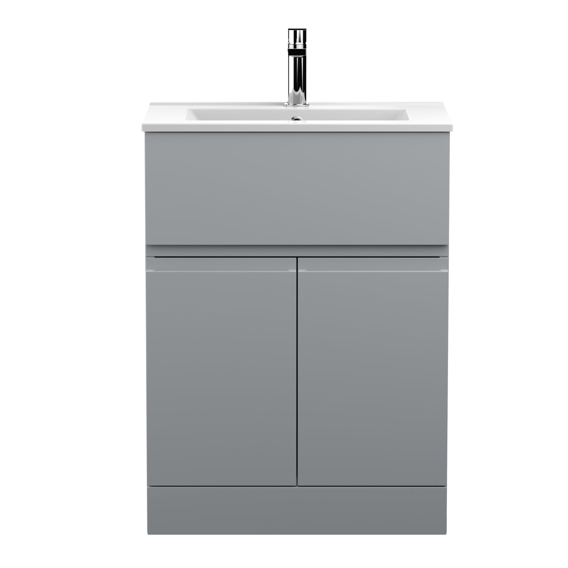 Hudson Reed Urban 600mm Floor Standing 2 - door/drawer Vanity Unit & Basin 2 Contemp Satin Grey MFC Painted Matt 828x605x395mm - JJ Building Materials