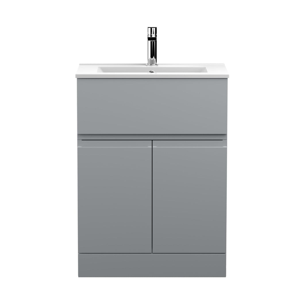 Hudson Reed Urban 600mm Floor Standing 2-door/drawer Vanity Unit & Basin 2 Contemp Satin Grey MFC Painted Matt 828x605x395mm - JJ Building Materials