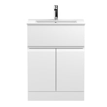 Hudson Reed Urban 600mm Floor Standing 2 - door/drawer Vanity Unit & Basin 2 Contemp Satin White MFC Painted Matt 828x605x395mm - JJ Building Materials