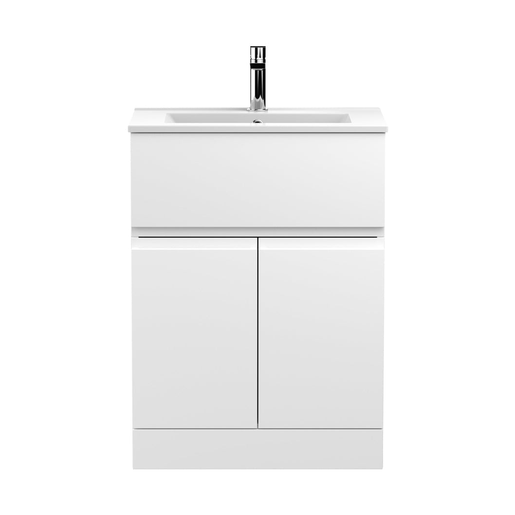 Hudson Reed Urban 600mm Floor Standing 2-door/drawer Vanity Unit & Basin 2 Contemp Satin White MFC Painted Matt 828x605x395mm - JJ Building Materials