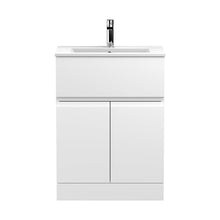 Hudson Reed Urban 600mm Floor Standing 2-door/drawer Vanity Unit & Basin 2 Contemp Satin White MFC Painted Matt 828x605x395mm - JJ Building Materials