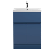 Hudson Reed Urban 600mm Floor Standing 2 - door/drawer Vanity Unit & Basin 3 Contemp Satin Blue MFC Painted Matt 860x610x395mm - JJ Building Materials