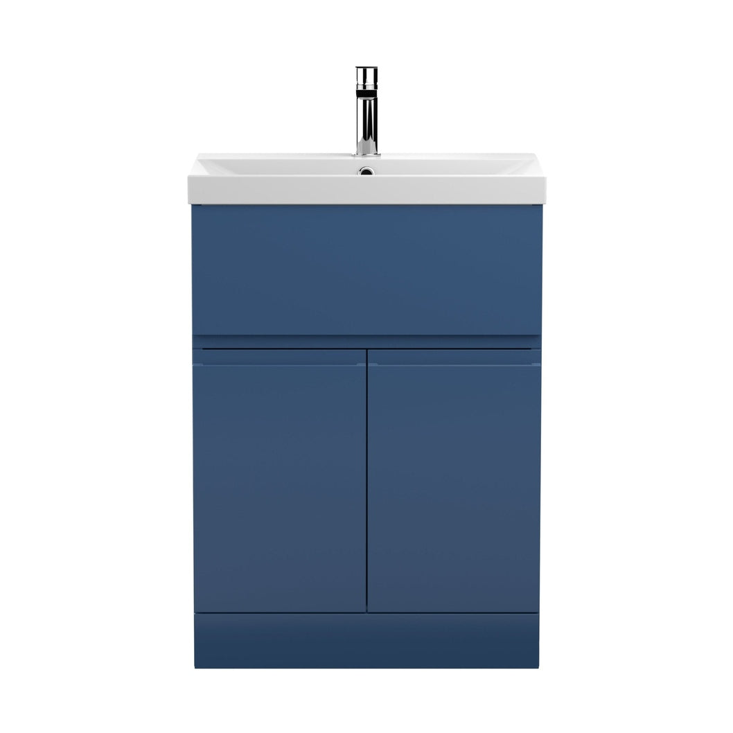 Hudson Reed Urban 600mm Floor Standing 2-door/drawer Vanity Unit & Basin 3 Contemp Satin Blue MFC Painted Matt 860x610x395mm - JJ Building Materials