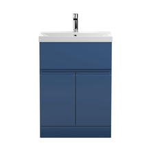 Hudson Reed Urban 600mm Floor Standing 2-door/drawer Vanity Unit & Basin 3 Contemp Satin Blue MFC Painted Matt 860x610x395mm - JJ Building Materials