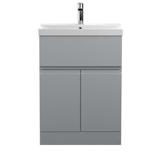 Hudson Reed Urban 600mm Floor Standing 2 - door/drawer Vanity Unit & Basin 3 Contemp Satin Grey MFC Painted Matt 860x610x395mm - JJ Building Materials