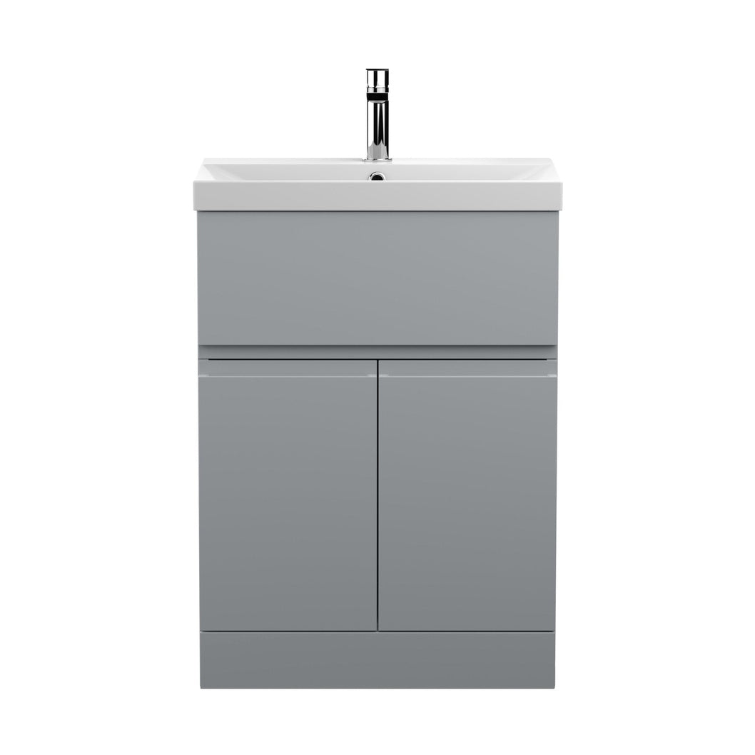 Hudson Reed Urban 600mm Floor Standing 2-door/drawer Vanity Unit & Basin 3 Contemp Satin Grey MFC Painted Matt 860x610x395mm - JJ Building Materials