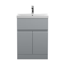 Hudson Reed Urban 600mm Floor Standing 2-door/drawer Vanity Unit & Basin 3 Contemp Satin Grey MFC Painted Matt 860x610x395mm - JJ Building Materials
