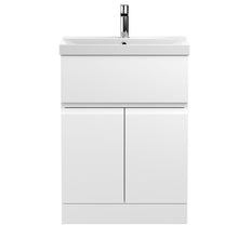 Hudson Reed Urban 600mm Floor Standing 2 - door/drawer Vanity Unit & Basin 3 Contemp Satin White MFC Painted Matt 860x610x395mm - JJ Building Materials
