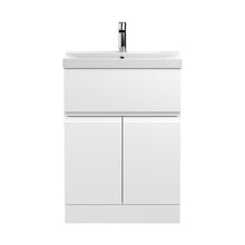Hudson Reed Urban 600mm Floor Standing 2-door/drawer Vanity Unit & Basin 3 Contemp Satin White MFC Painted Matt 860x610x395mm - JJ Building Materials