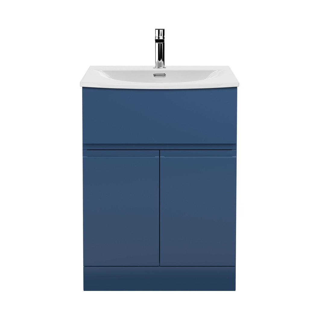 Hudson Reed Urban 600mm Floor Standing 2 Door/drawer Vanity Unit & Basin 4 Contemp Satin Blue MFC Painted Matt 840x610x440mm - JJ Building Materials