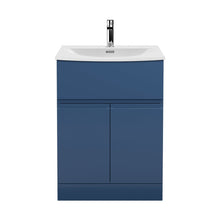 Hudson Reed Urban 600mm Floor Standing 2 Door/drawer Vanity Unit & Basin 4 Contemp Satin Blue MFC Painted Matt 840x610x440mm - JJ Building Materials