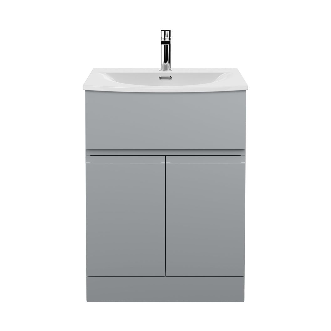 Hudson Reed Urban 600mm Floor Standing 2 Door/drawer Vanity Unit & Basin 4 Contemp Satin Grey MFC Painted Matt 840x610x440mm - JJ Building Materials