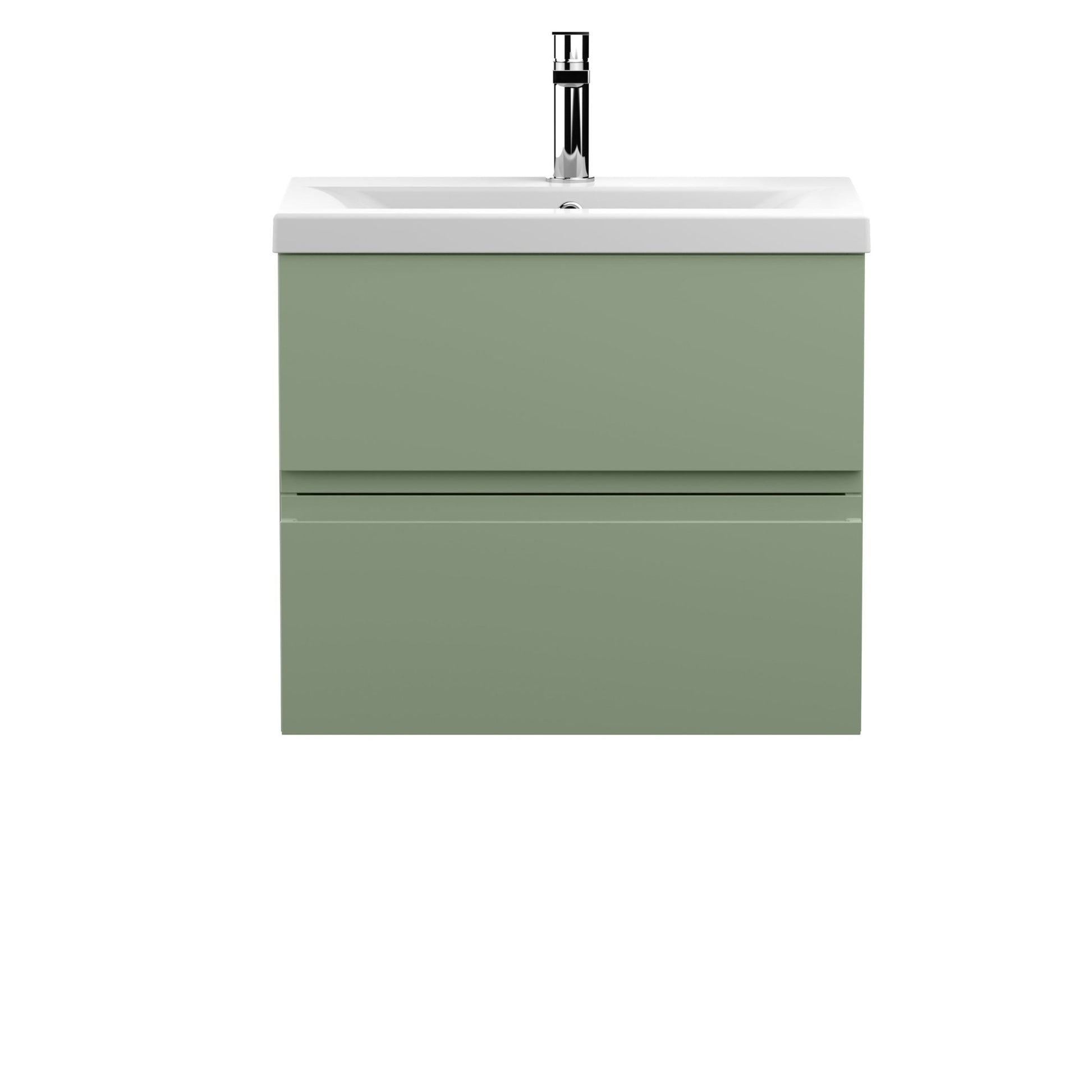 Hudson Reed Urban 600mm Wall Hung 2 Drawer Unit & Basin 1 Contemp Satin Green MFC Painted Matt 540x610x390mm - JJ Building Materials