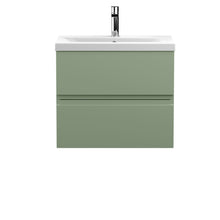 Hudson Reed Urban 600mm Wall Hung 2 Drawer Unit & Basin 1 Contemp Satin Green MFC Painted Matt 540x610x390mm - JJ Building Materials