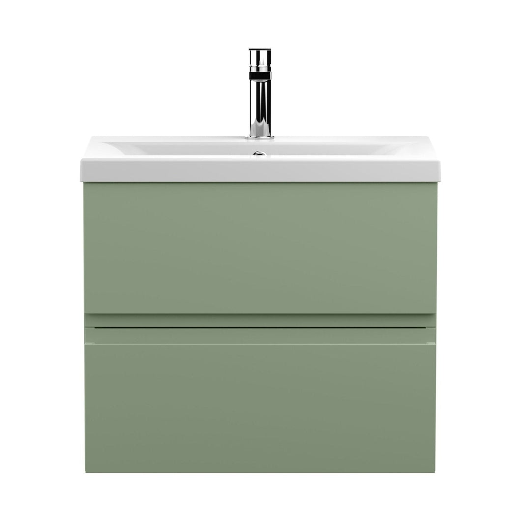 Hudson Reed Urban 600mm Wall Hung 2 Drawer Unit & Basin 1 Contemp Satin Green MFC Painted Matt 540x610x390mm - JJ Building Materials