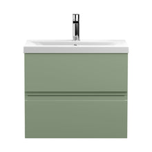 Hudson Reed Urban 600mm Wall Hung 2 Drawer Unit & Basin 1 Contemp Satin Green MFC Painted Matt 540x610x390mm - JJ Building Materials