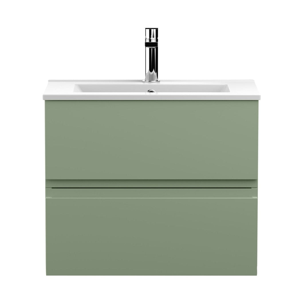 Hudson Reed Urban 600mm Wall Hung 2 Drawer Unit & Basin 2 Contemp Satin Green MFC Painted Matt 518x610x390mm - JJ Building Materials