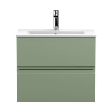 Hudson Reed Urban 600mm Wall Hung 2 Drawer Unit & Basin 2 Contemp Satin Green MFC Painted Matt 518x610x390mm - JJ Building Materials