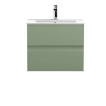 Hudson Reed Urban 600mm Wall Hung 2 Drawer Unit & Basin 2 Contemp Satin Green MFC Painted Matt 518x610x390mm - JJ Building Materials