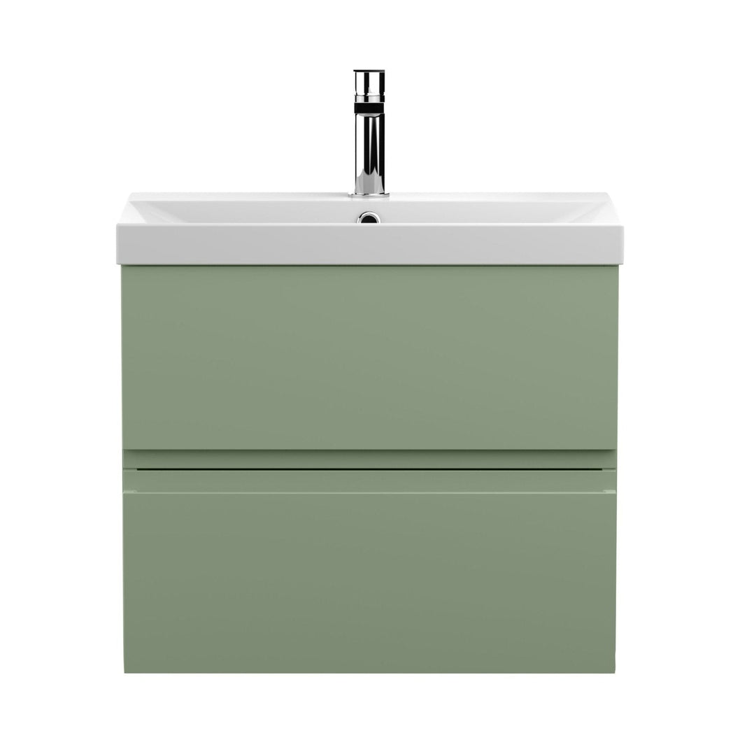 Hudson Reed Urban 600mm Wall Hung 2 Drawer Unit & Basin 3 Contemp Satin Green MFC Painted Matt 550x610x395mm - JJ Building Materials