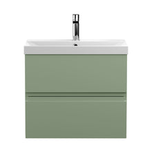 Hudson Reed Urban 600mm Wall Hung 2 Drawer Unit & Basin 3 Contemp Satin Green MFC Painted Matt 550x610x395mm - JJ Building Materials