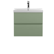 Hudson Reed Urban 600mm Wall Hung 2 Drawer Unit & Basin 3 Contemp Satin Green MFC Painted Matt 550x610x395mm - JJ Building Materials