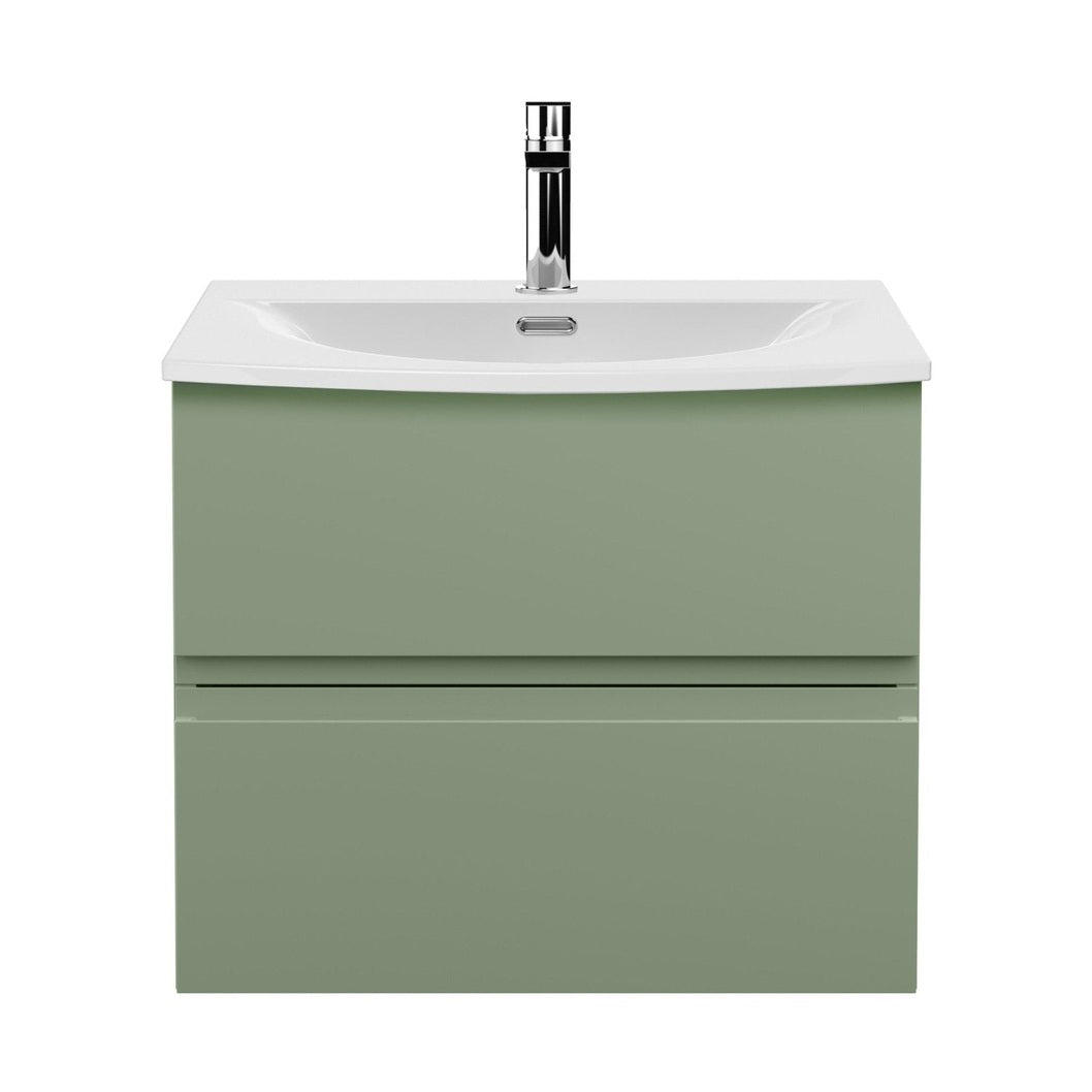 Hudson Reed Urban 600mm Wall Hung 2 Drawer Unit & Basin 4 Contemp Satin Green MFC Painted Matt 525x610x440mm - JJ Building Materials