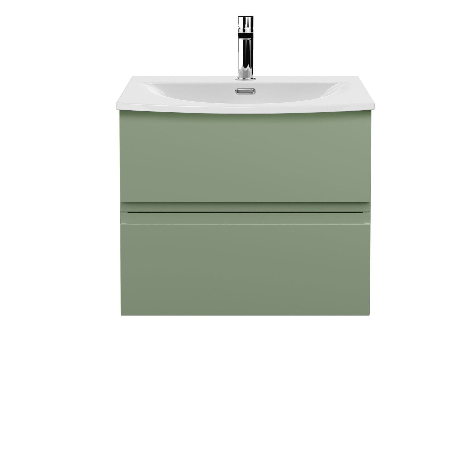 Hudson Reed Urban 600mm Wall Hung 2 Drawer Unit & Basin 4 Contemp Satin Green MFC Painted Matt 525x610x440mm - JJ Building Materials