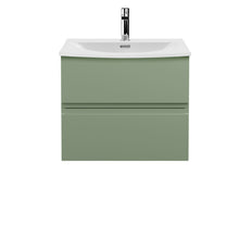 Hudson Reed Urban 600mm Wall Hung 2 Drawer Unit & Basin 4 Contemp Satin Green MFC Painted Matt 525x610x440mm - JJ Building Materials